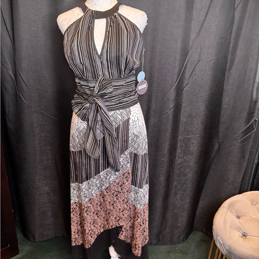 Eva Franco Striped and Patterned High Low Dress